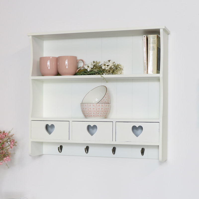 Wall mounted shelf unit deals with drawers